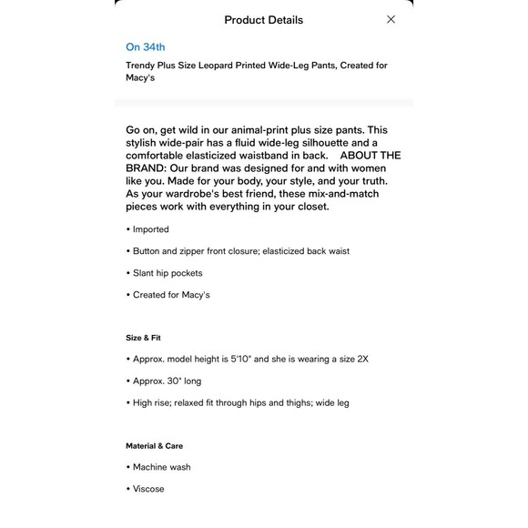 On 34th Women's Plus 2x Beige Leopard Animal Printed Wide-Leg Pants NWT. - Picture 13 of 13